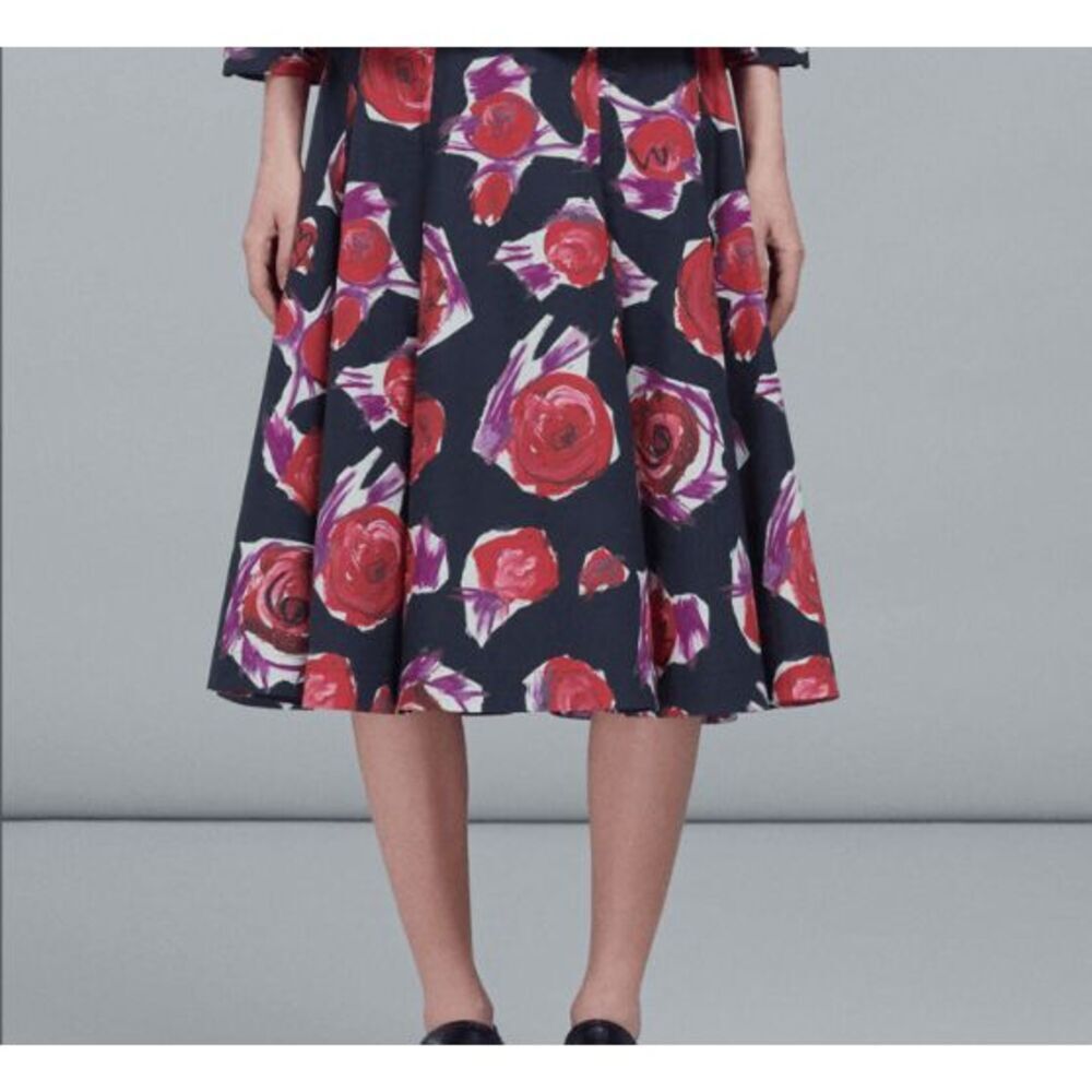 Marni Black Spinning Roses Midi Balloon Skirt Pockets Pleated Size Small (IT 36)